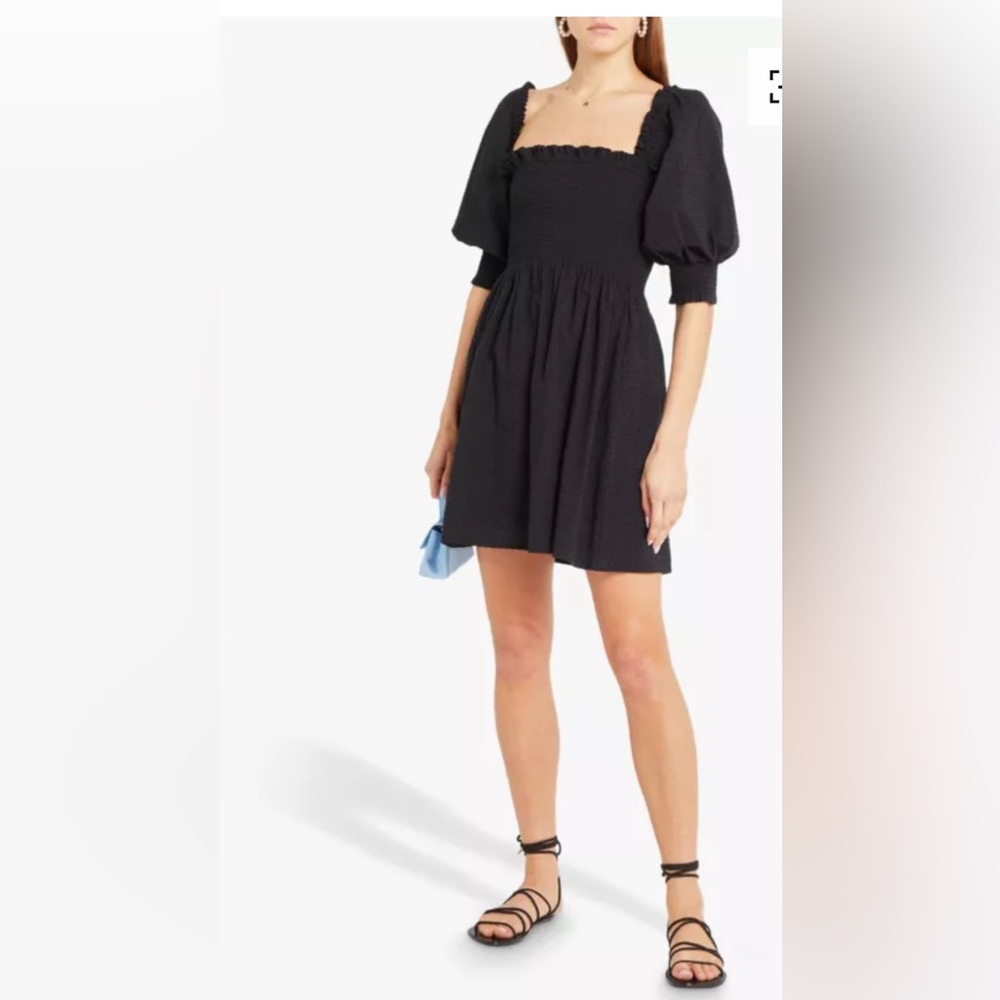 Kourt Calypso Smocked Bodice Mini Linen Dress, Black